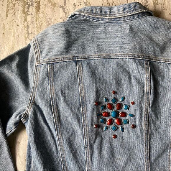 ABS Allen Schwartz Embellished Jean jacket Y2K 00s country western - Picture 2 of 10